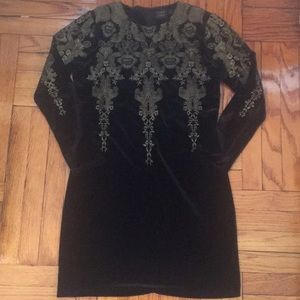 Black velvet dress with gold embroidery